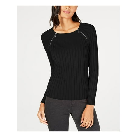 INC $59 Womens New Black Ribbed Jewel Neck Long Sleeve Sweater PM Petites B+B