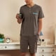 thumbnail image 1 of Pijama de verano para hombre, de color liso, informal y cómodo, de manga corta, ideal para usar en casa o al aire libre., 1 of 4