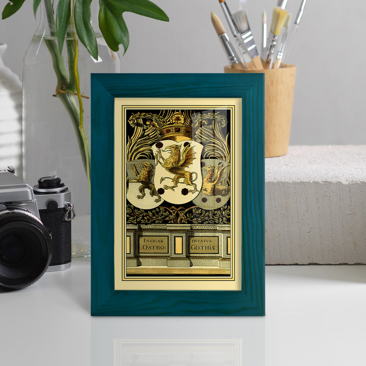 Family Crest II -Framed Print w/glass-Ocean Blue