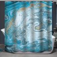thumbnail image 1 of Abstract Marble Luxury Ocean Art Ripples Beautiful Blue Paint and Gold Powder Polyester Designer Cloth Print Decorative Bathroom Curtains Add Sophistication to Your Space Includes Hooks (72"x72), 1 of 5