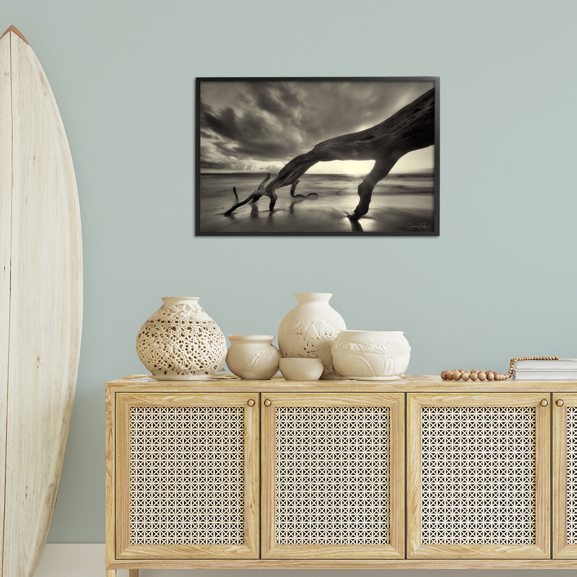 Stupell Industries Tree Trunk on Shore Landscape Photography Black Framed Art Print Wall Art, 30 x 20