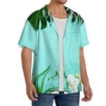 thumbnail image 4 of Naloa Tropical Pineapple Men's Loose Fit Cuban Collar Short-Sleeve Shirt with Button-down and Chest Pocket for Everyday Wear Outings - Medium, 4 of 7