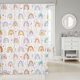 thumbnail image 2 of Manfei Boho Floral Rainbow Shower Curtain 72Wx84L, Love Heart Star Bathroom Shower Curtain, White Orange, 2 of 5
