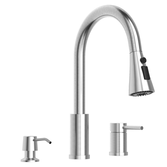 APPASO 3-Hole Kitchen Sink Faucet with Single Handle and Soap Dispenser, Stainless Steel High Arc Kitchen Faucet.