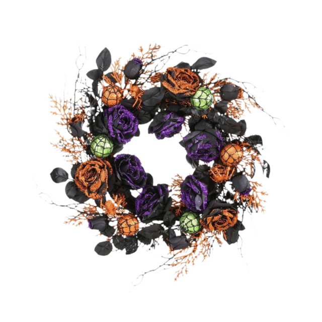 Guirnalda colgante de rosas artificiales para Halloween, decoración para fiestas, guirnalda gótica redonda de 20 pulgadas para pasillo, resistente y