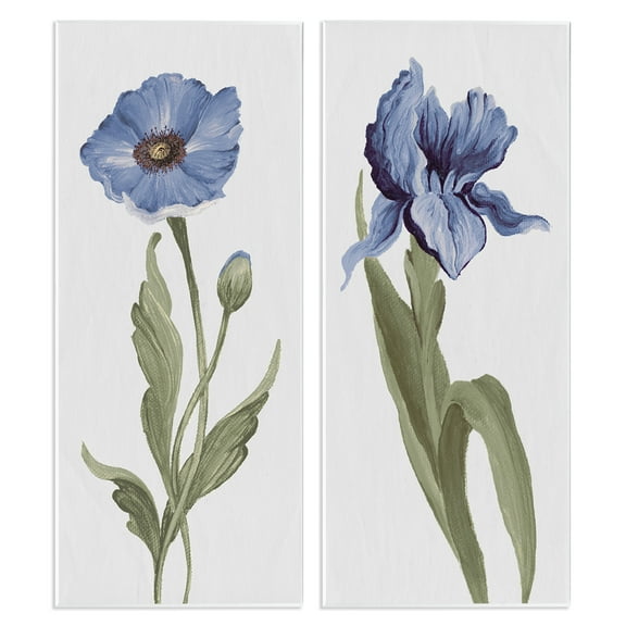 Stupell Industries Blue Poppy and Iris Flowers Plants & Flowers Painting Unframed Art Print Wall Art, 7 x 17, Set of 2