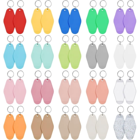 40 PCS Hotel Keychain Blank with Key Rings, 20 Colors Plastic Rhombus Motel Keychain for DIY Keychain and Luggage Tag Light Colour