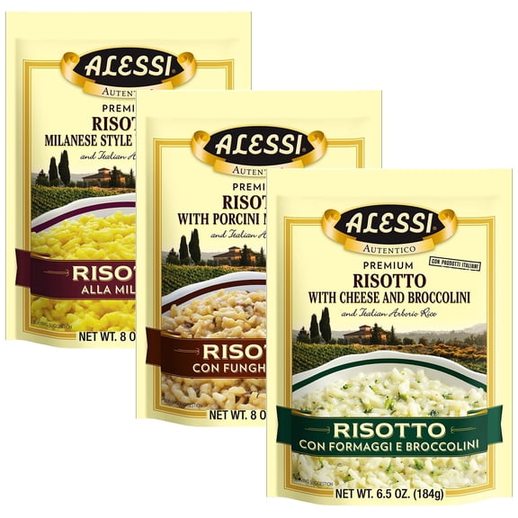Alessi Autentico, Premium Seasoned Risotto, Italian KKS1 Arborio Rice, Easy to Prepare, 8oz (Variety Pack, Pack of 3)