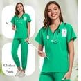 thumbnail image 4 of DENGDENG Nurses Uniforms Scrubs Set for Women Summer Short Sleeve V-Neck Stretch Scrub Top & Jogger Cargo Pants with Pockets Maternity Nurse Work Uniform Cute Petite Cyan M, 4 of 5