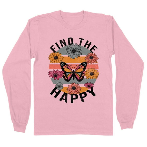 Find the Happy Butterfly Long Sleeve Shirt Unisex 2X-Large Pink