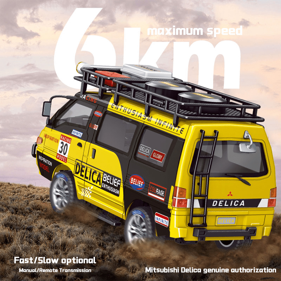 1/24 Scale RC Van, 2.4GHz 2WD Full-Scale Rear-Wheel Drive Delica RC Drift Car with 6km/h High Speed, Front Lights, USB Rechargeable Remote Control Crawler for Adults