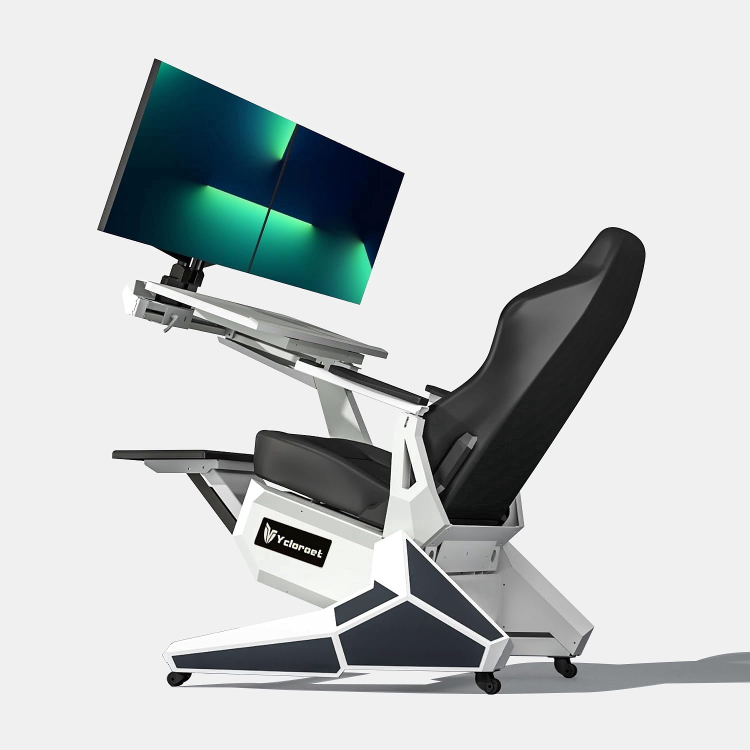 ycloroet White Zero Gravity Scorpion Gaming Chair Cockpit, 165° Reclining 441LB Load Office Chair with Dual Monitor Arm, Space-Saving Mobile Workstation for Home Office & White Gaming Setup