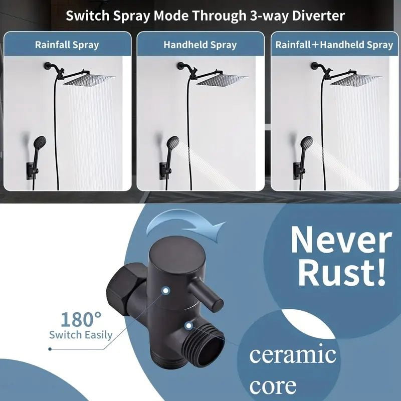 "RV Bathroom Shower Set - 12 Inch Overhead Rain & Handheld Head with Extra Long 59 Inch Hose"