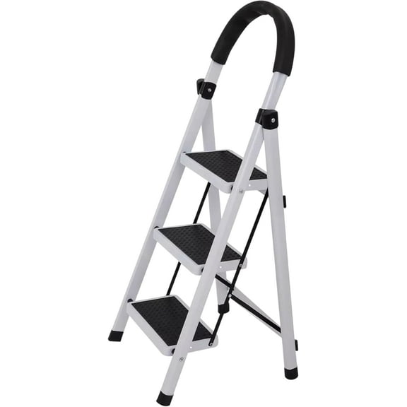 Escalera Plegable Multifuncional Bluelander, Tubular 3 Peldaños, Antideslizante, Blanco
