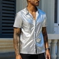 thumbnail image 4 of Men Fashion Short Sleeve Button-up Lapel Bright Shirt Summer Party Nightclub Top, 4 of 11