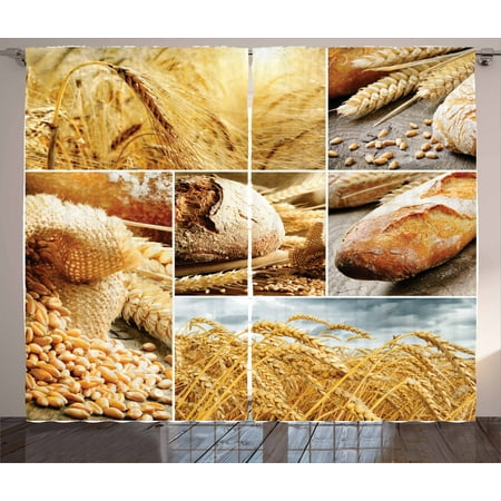 Harvest Curtains 2 Panels Set, Various Stages of Bread Making From Wheat to Final Product Collage Pattern, Window Drapes for Living Room Bedroom, 108W X 84L Inches, Earth Yellow Brown, by (Best Collage Making App For Windows)