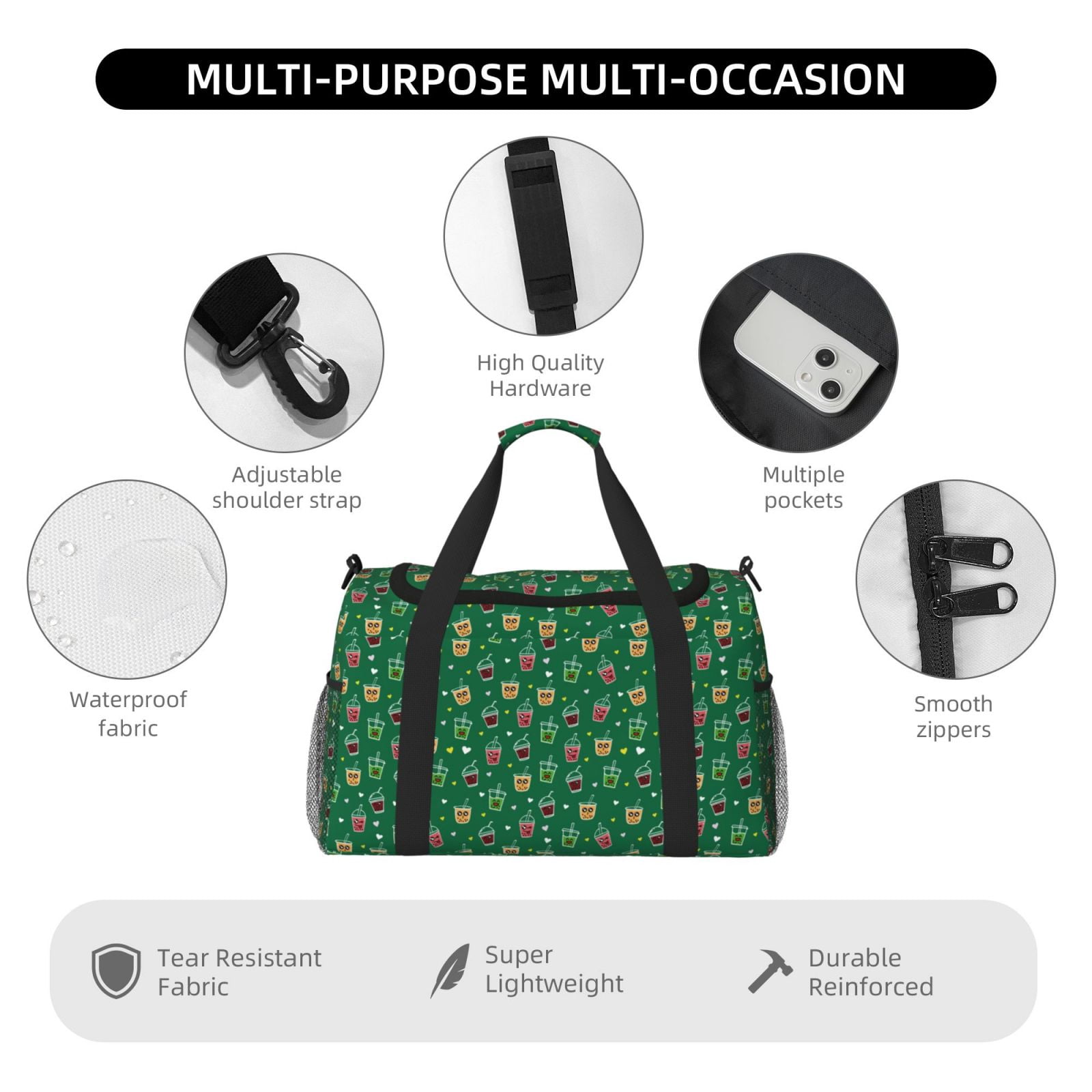 Fuzoiu Milk Tea3 Print Travel Duffle Bag,Carry On Tote Bags,Duffel Bag,Sport Gym Bag, Hospital Bag for Labor and Delivery, Overnight Bag,Luggage Bag