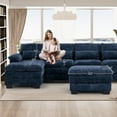 thumbnail image 3 of Wiilayok 114" U Shaped Sectional Sofa with Chaise Lounge and Ottoman,Chenille Modular Sectional Sofa Couch for Living Room,Blue, 3 of 8
