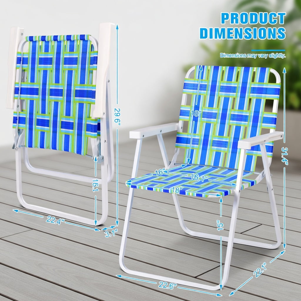 Hommoo 6-Pack Folding Beach Chairs for Camping, Lawn & Outdoor Use, Heavy-Duty Steel Frame, Fade-Resistant PE Webbing, Portable & Easy Setup, Blue