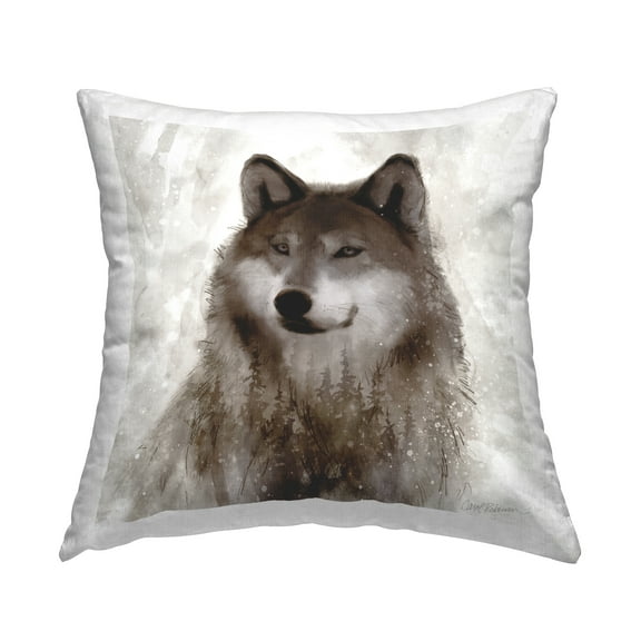 Stupell Industries Woodland Wild Wolf Portrait Abstract Fir Tree Forest Cabin Brown,18 x 7 x 18 Decorative Pillows