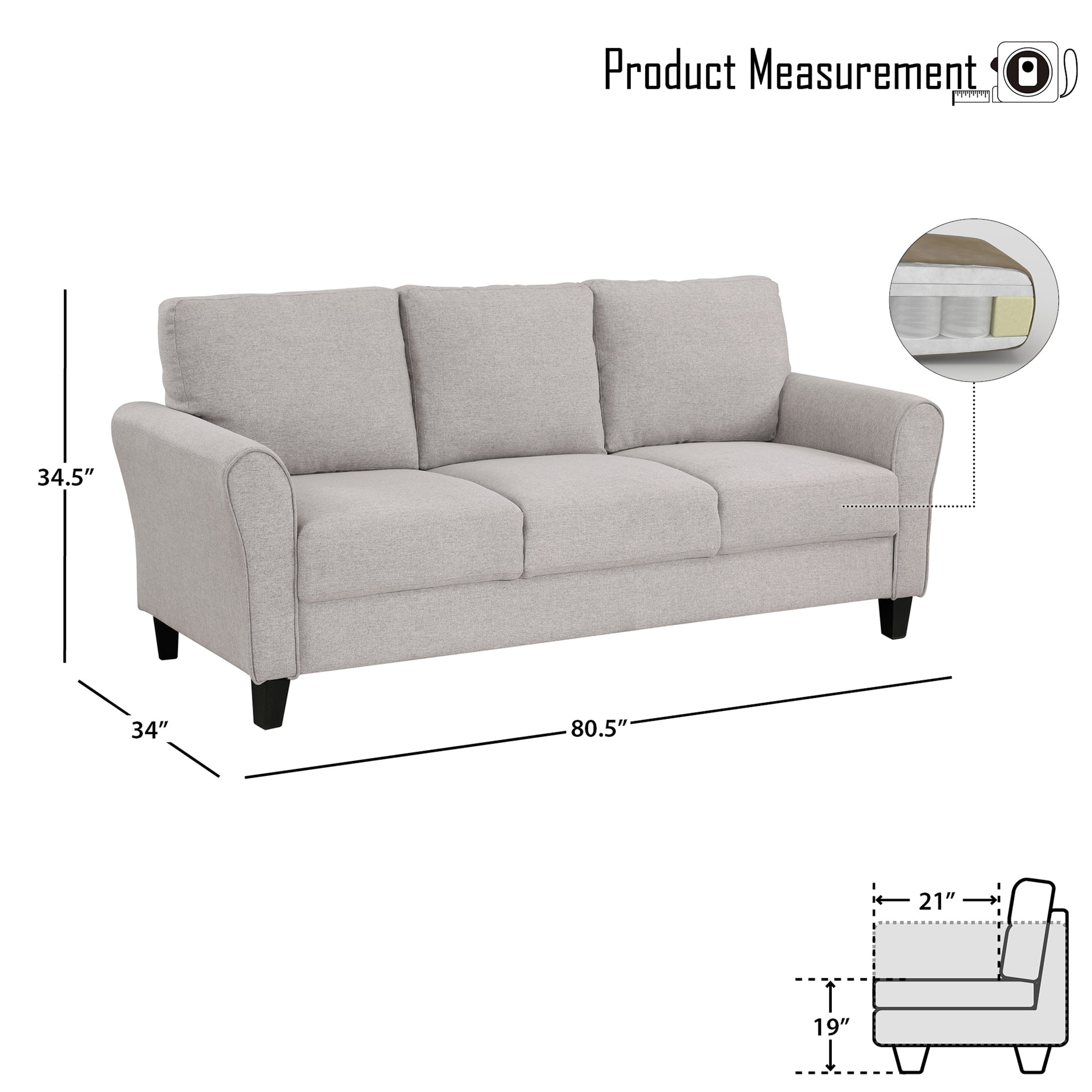 OakvillePark Eunice Fabric Upholstered Living Room Sofa, Sand