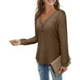 thumbnail image 6 of Linen Long Sleeve Shirt Women Black Women Fall Sweatshirt Color V Neck Button Causal Long Sleeve Sweatshirt, 6 of 8