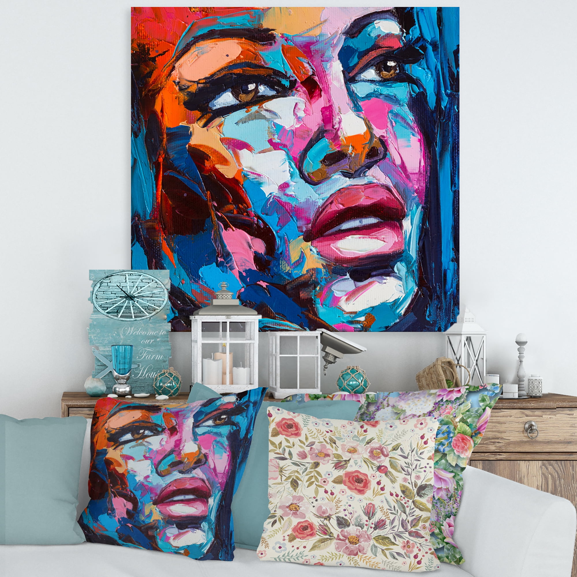Abstract Colorful Fantasy Portrait Of A Young Woman III 30 in x 30 in Painting Canvas Art Print, by Designart