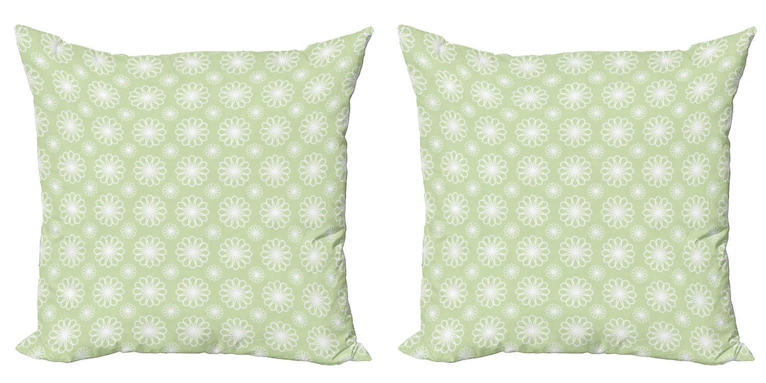 Floral Throw Pillow Cushion Cover Pack Of 2 Geometric Ornamental Flowers On Green Background Symmetrical Pattern Zippered Double Side Digital Print 4 Sizes Pistachio Green White By Ambesonne Walmart Com Walmart Com