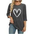 thumbnail image 3 of Women's 2025 Fashion Tops 3/4 Sleeve T-Shirts Cute Crewneck Basic Business Tees Blouses Blessed Sweatshirt for Women Heart-patterned Lightweight Thanksgiving Tops Blouse, 3 of 6