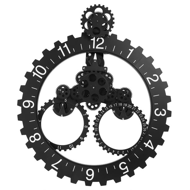 Reloj de pared grande en 3D Sincero Reloj de engranaje de calendario mecánico Negro