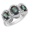 thumbnail image 1 of 10K White Gold Natural Mystic Topaz 3-Stone Ring Oval Diamond Accent, size 10, 1 of 2