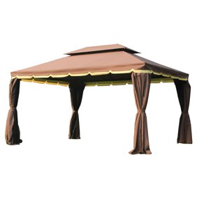 Outsunny 11 5 Metal Round Dome Patio Gazebo Soft Top With Privacy