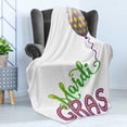 thumbnail image 4 of Mardi Gras Soft Flannel Fleece Throw Blanket, Illustration of Cartoon Mardi Gras Color Balloon with Swirl Ribbon, Cozy Plush for Indoor and Outdoor Use, 70" x 90", Purple Green Yellow, by Ambesonne, 4 of 5