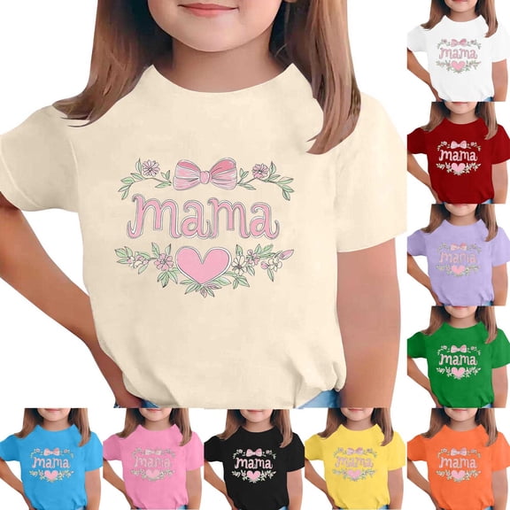 SROBPTY Teen Girls Summer Short Sleeve Tops Print Breathable Crew Neck Tee Shirts for Daily Wear 3-15 Years