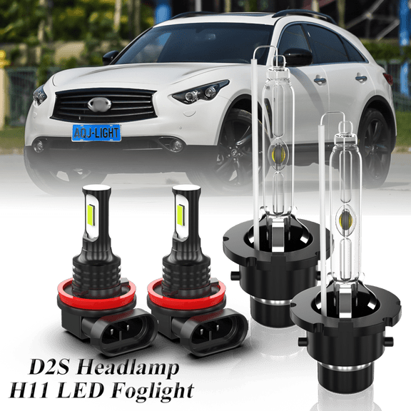 Fit for INFINITI QX70 2014-2019 – D2S Xenon Headlight   H11/H9/H8 LED Foglights Bulbs Combo 4 Pack, 6000K Diamond White 3800LM Super Bright, Auto Headlamp Upgrade Set