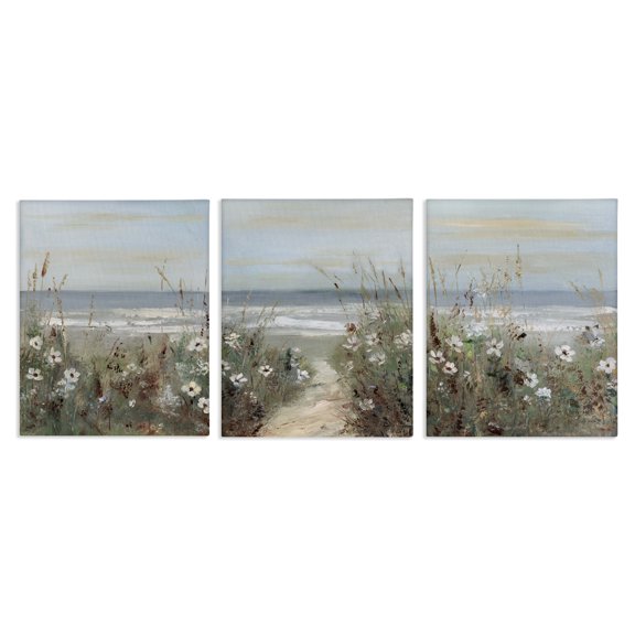 Stupell Industries Coastal Wildflower Coastline Landscape 3pc Canvas Art Set, 11 x 14 each, by Sally Swatland