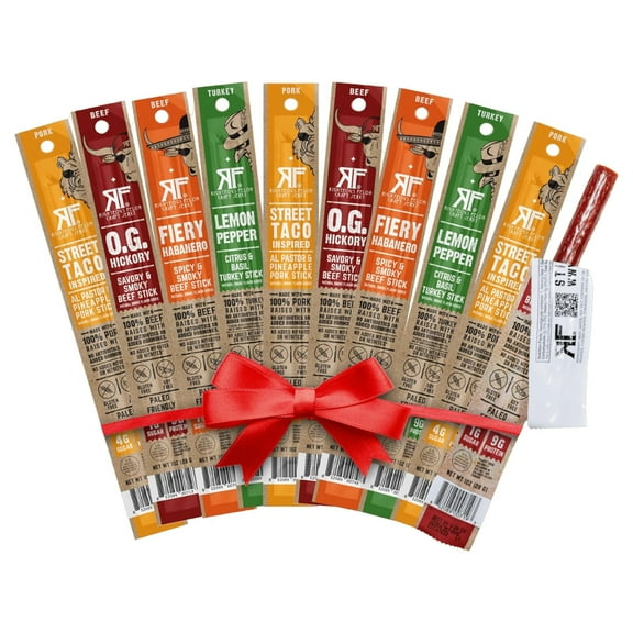 Righteous Felon Jerky Variety Pack Meat Sticks | High Protein, Low Carb, Keto, Gluten Free, Low Sugar, Healthy Snack Stick | All Natural, Individually Wrapped Craft Beef, Turkey, Pork | 10 Count
