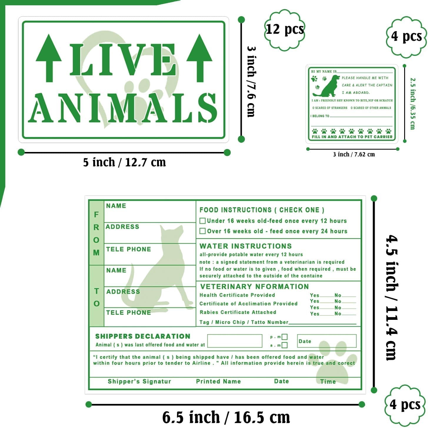 20pcs Live Animals with Arrow Sticker Live Animal Stickers for Airline Cargo Crates Live Animal Shipping & Handling Instruction Labels