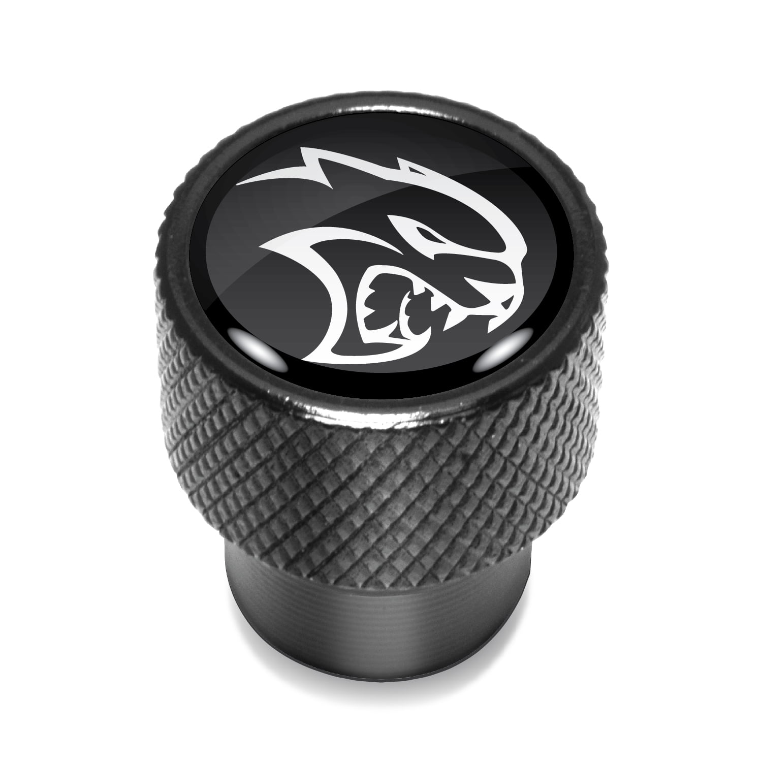 Dodge SRT Hellcat in Black on Black Aluminum Tire Valve Stem Caps