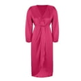 thumbnail image 5 of Efsteb 2025 Fall Fashion Women Work Dresses Business Casual Elegant Office Dress Lantern Long Sleeve V Neck Split Front Cocktail Midi Dresses (Hot Pink,S), 5 of 7