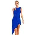 thumbnail image 1 of Nyeemya Robe de Danse Latine Valse Tango Samba pour Femmes, Ourlet Asymétrique en Maille Transparente, Bleu Royal L, 1 of 7