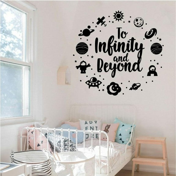 To Infinity And Beyond Buzz Lightyear Toy Story Character Disney Quote Universe Wall Decal For Kids Room Nursery Room Bedroom Wall Sticker Decoration Boys Girls Room Wall Design Size (10x10 inch)