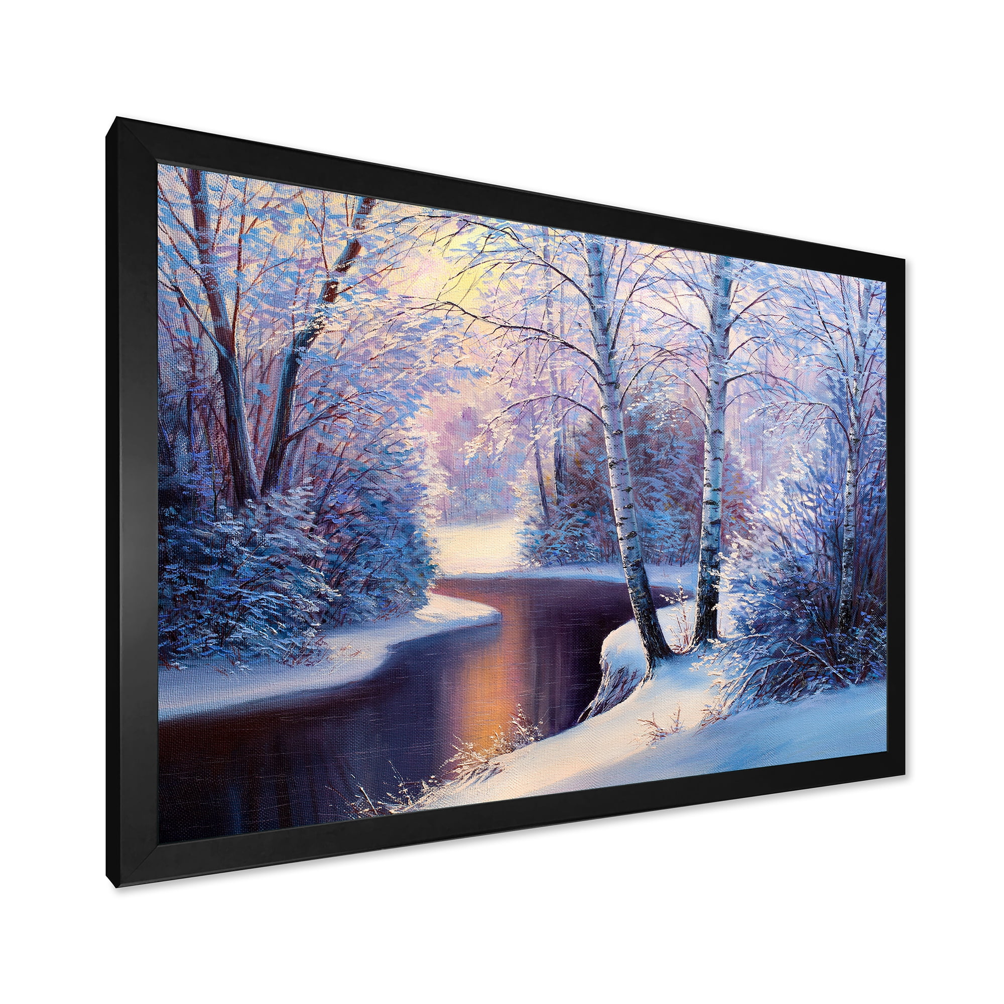 Designart 'Christmas Forest With Trees and River I' Traditional Framed Art Print