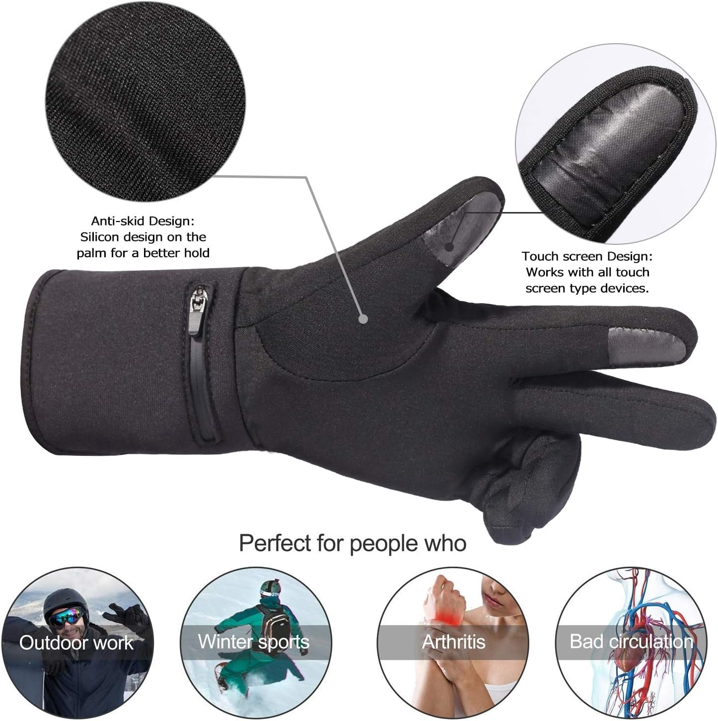 Sun Will Heated Glove Liners for Men Women,Rechargeable Electric Battery Heating Riding Ski Snowboarding Hiking Cycling Hunting Thin Gloves Hand Warmer