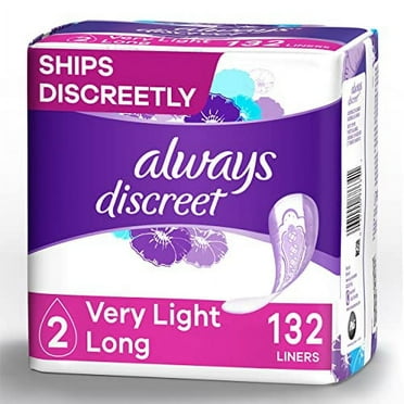 Always Discreet, Incontinence & Postpartum Liners For Women, Size 2, Very Light Absorbency, Long Length, 44 Count X 3 Packs (132 Count Total)
