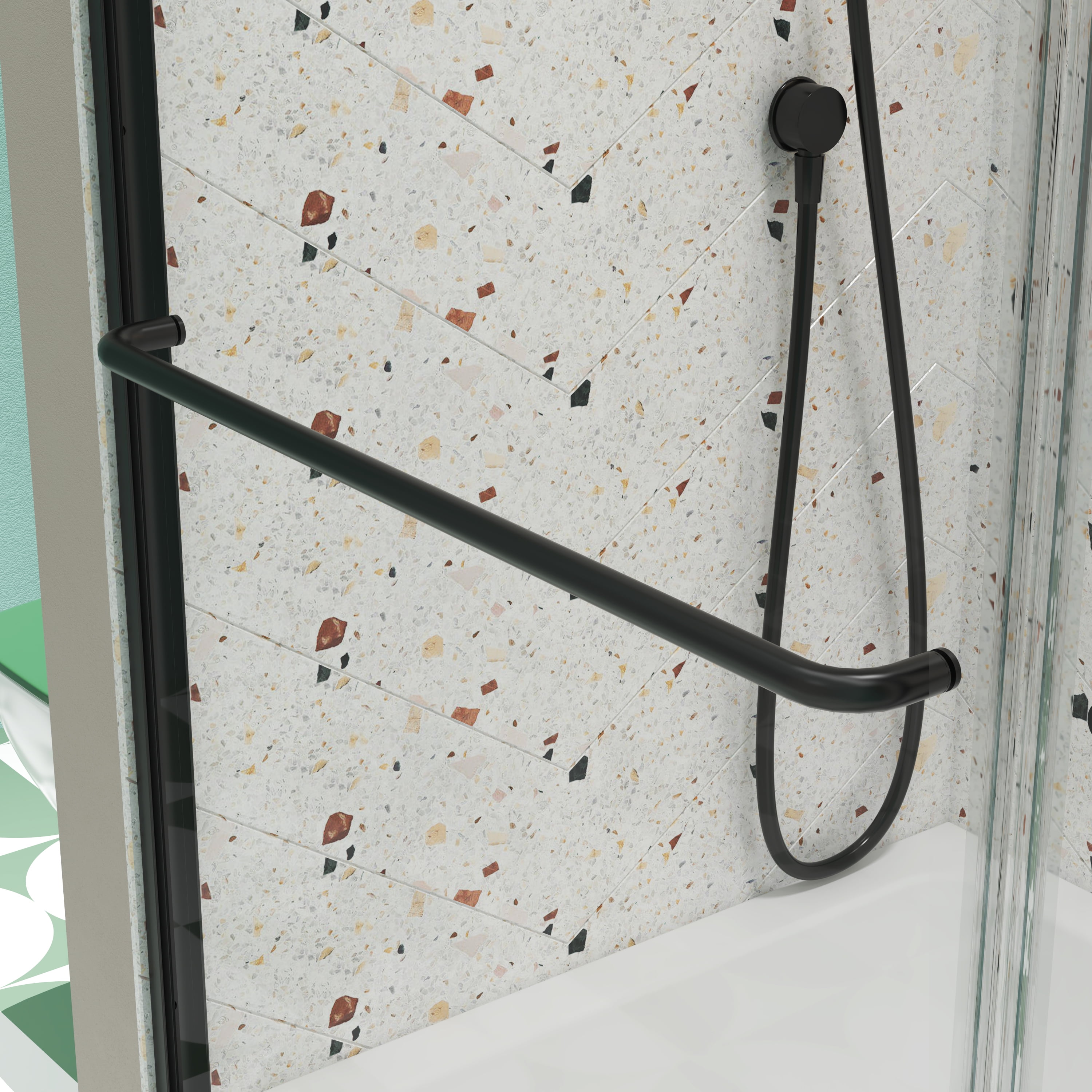 MAYEERTY 50-54"W x 70"H Double Sliding Shower Bypass Door, Tempered Glass & Stainless Steel Handle, Matte Black