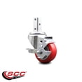 thumbnail image 2 of 3 Inch Red Polyurethane Wheel Swivel 7/8 Inch Square Stem Caster with Brake, 2 of 2