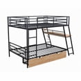 thumbnail image 3 of Full Size Metal Bed Frame with Built-in Desk, 2 Drawers & Light, Black for Bedroom, 3 of 26