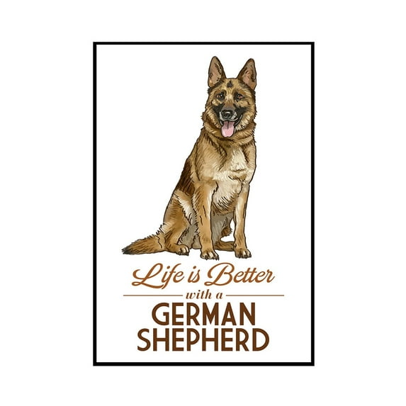 German Shepherd - Life is Better - White Background - Lantern Press Artwork (24x36 Framed Gallery Wrapped Stretched Canvas)