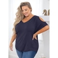 thumbnail image 6 of SHOWMALL Plus Size Tops for Women Cold Shoulder Clothes Navy Blue 1X Blouse Short Sleeve Clothing V Neck Tunic Summer Shirts, 6 of 7